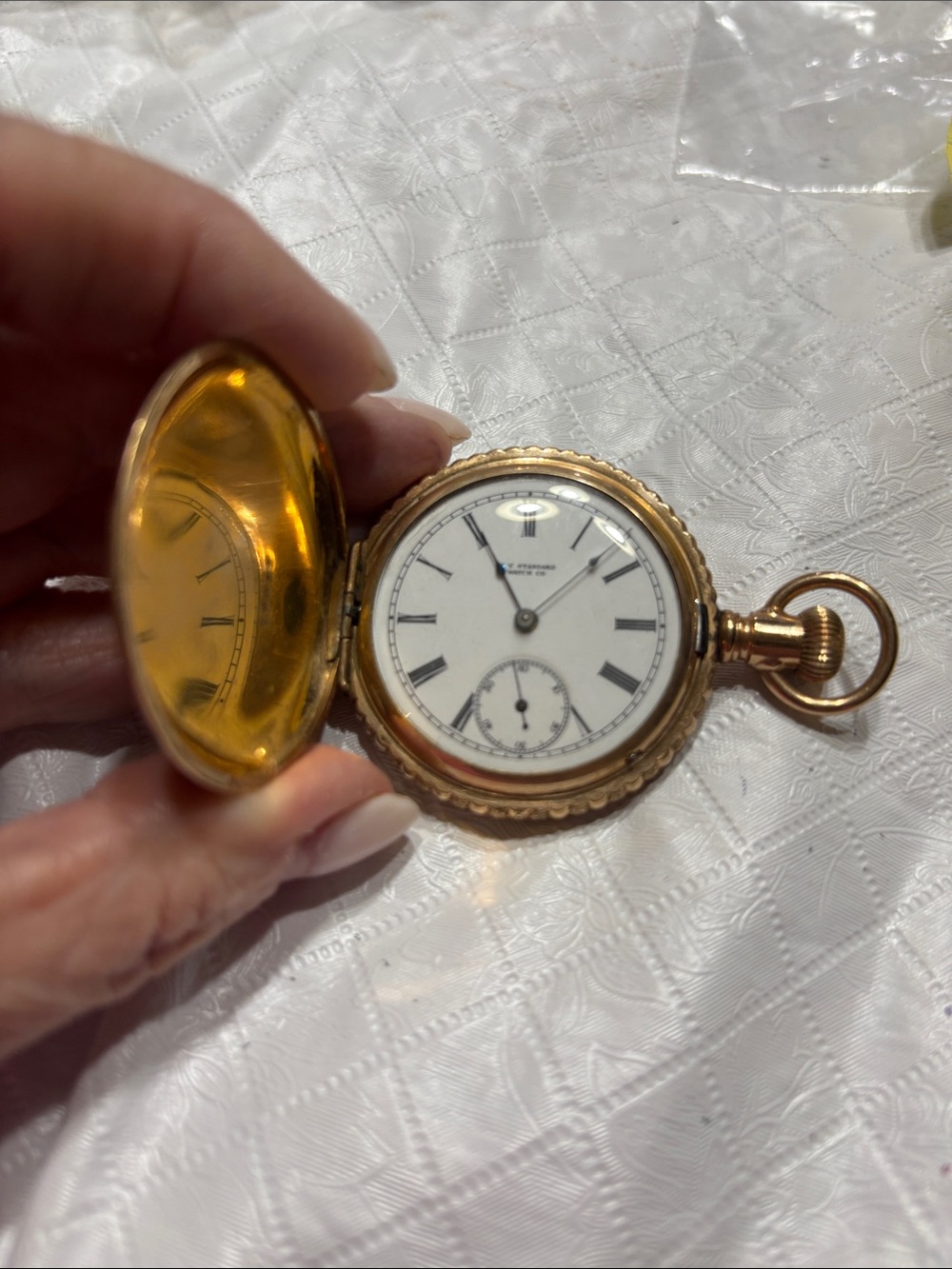Gold-Tone Pocket Watch with White Dial